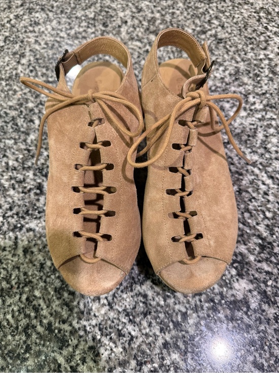 Chocolat Blu Shoes - Chocolat Blu Suede Lace-Up Open-Toe Heels in Tan